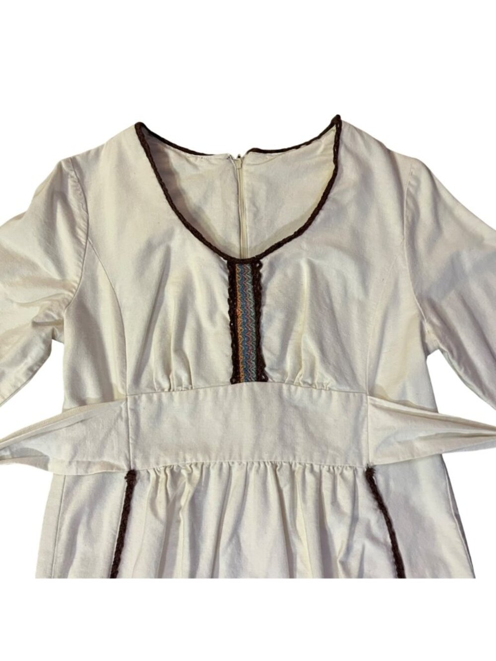 Vintage Prairie Maxi Dress Used Womens Small Cream Brown Boho - Picture 14 of 16